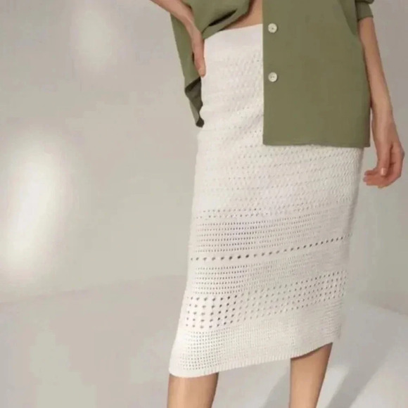 Aritzia Wilfred Heirloom Crochet Knee Length White Women's Midi Skirt Sz Small - Picture 2 of 16
